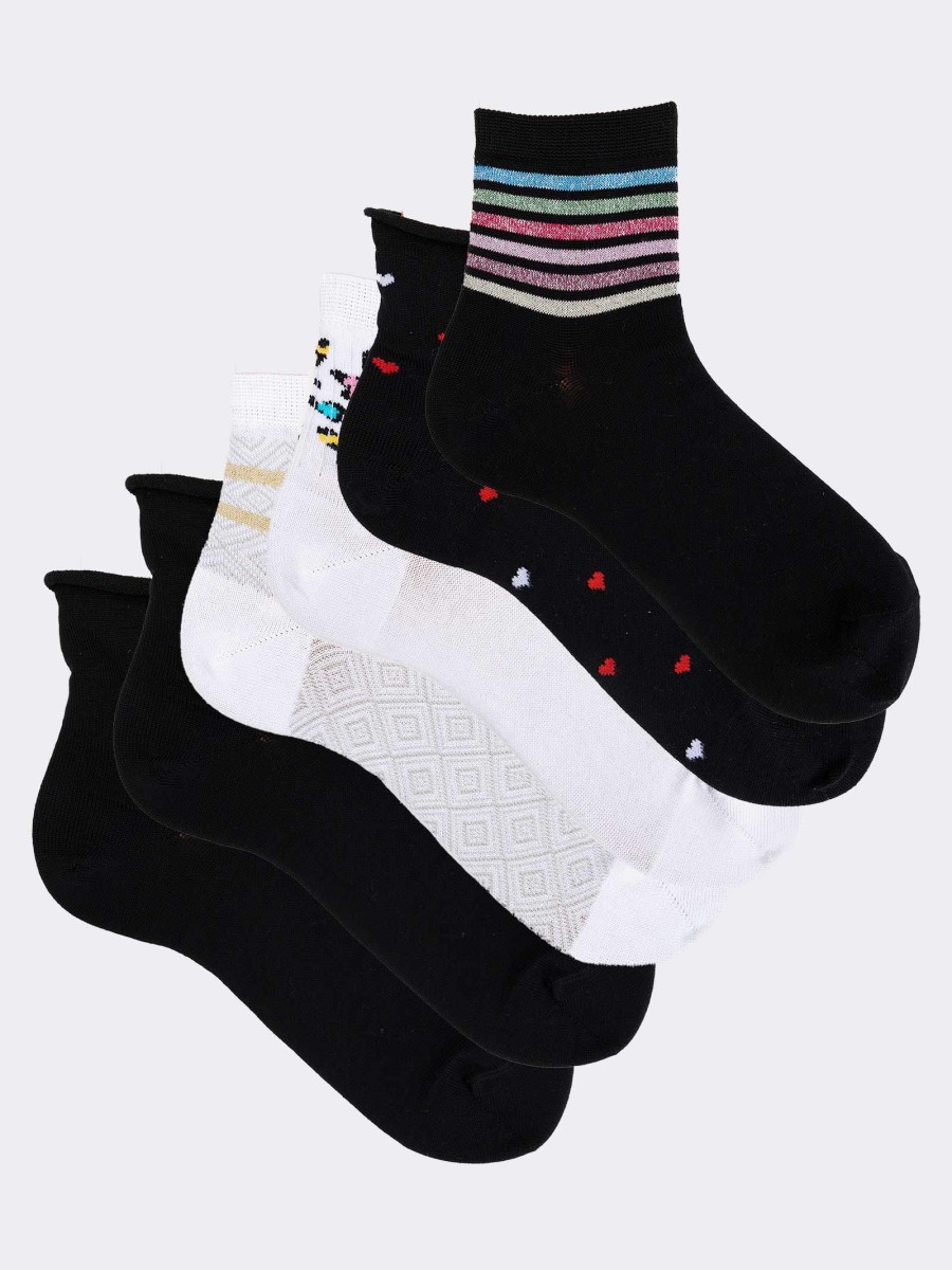 Geschenkpackung mit 6 Paar Damen-Socken mit elegantem Mix-Muster aus frischer Baumwolle